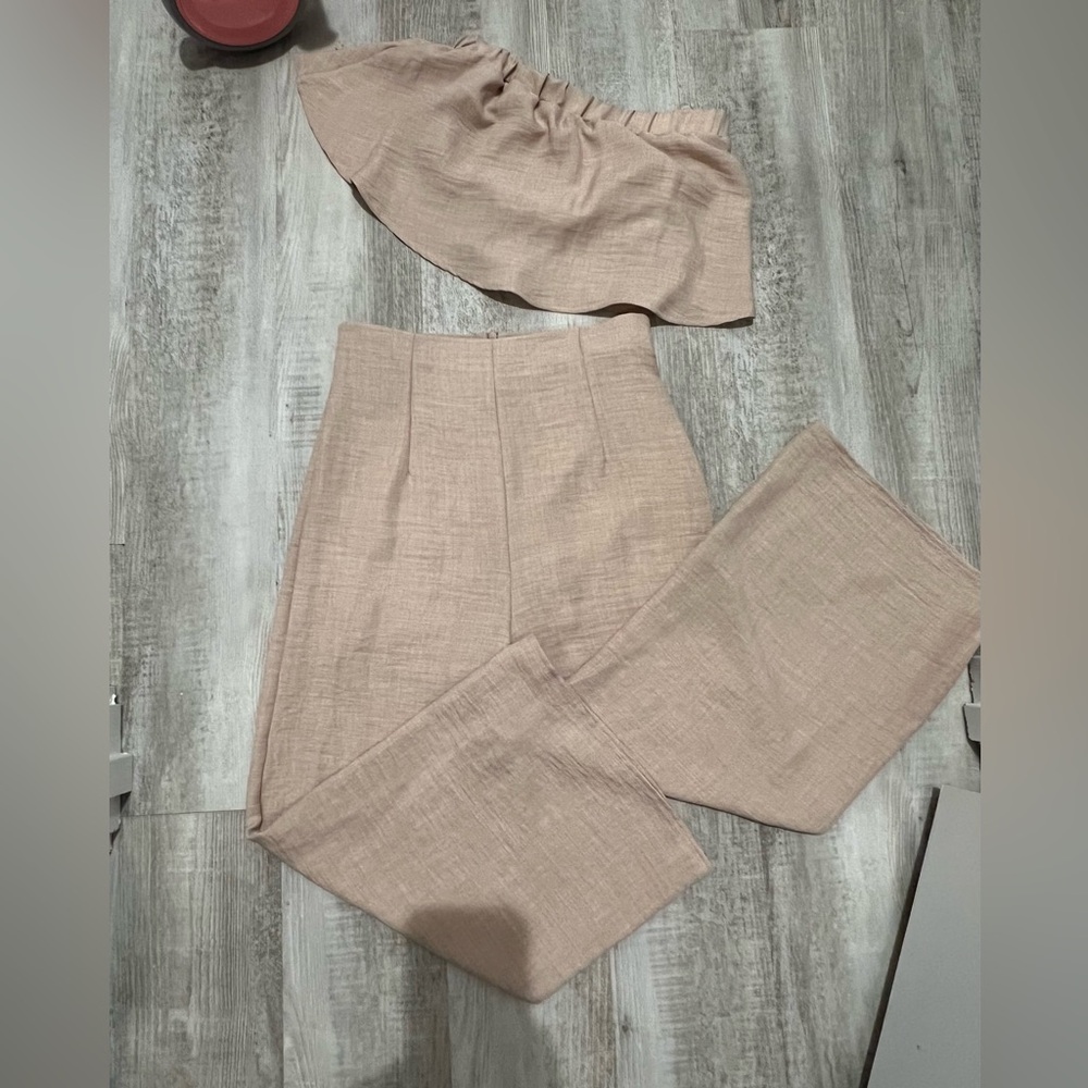 Blue Blush Tan Wide Leg Set